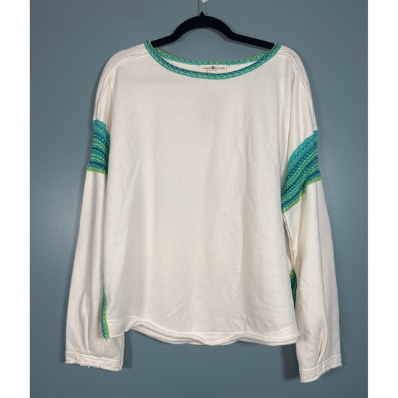 NATURAL LIFE Tops - Natural Life Green Trim Sweatshirt White L XL Women's Casual Pullover